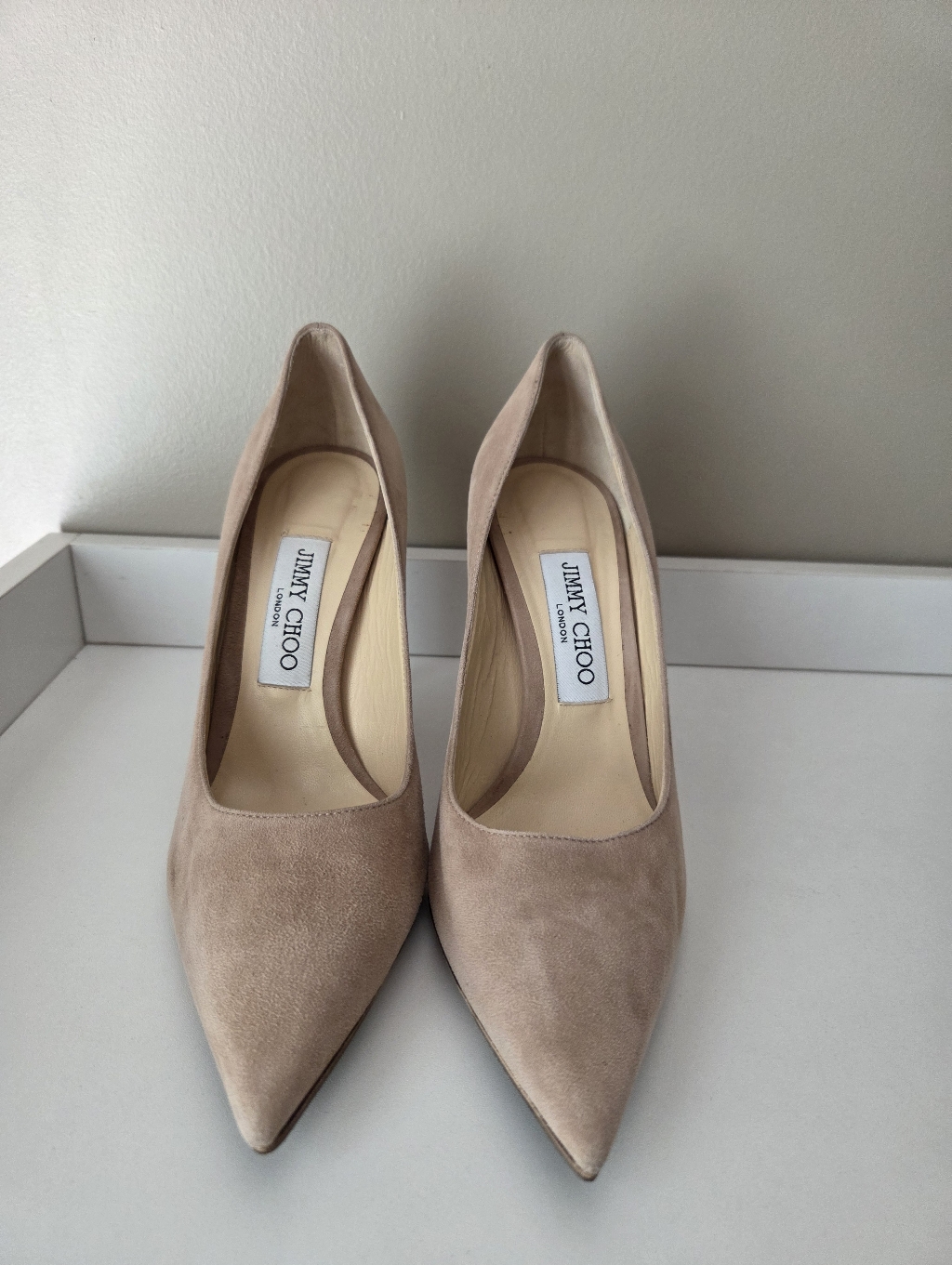 Jimmy Choo Heels Light Beige Suede Pumps Size 37.5